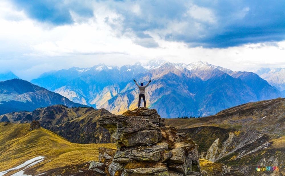 Snow-covered Himalayan peaks viewed from the Kuari Pass trekking region