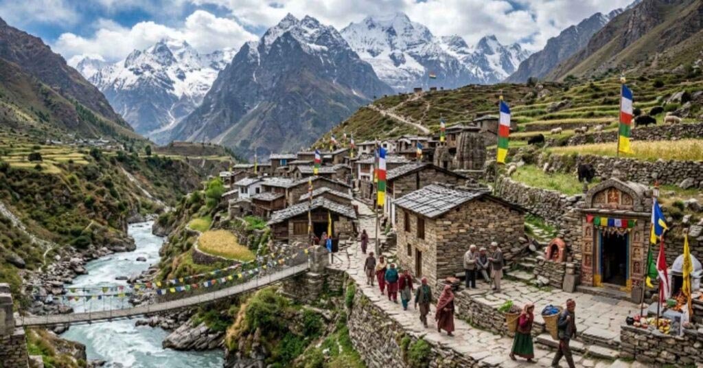 Panoramic view of Mana and the surrounding Himalayas